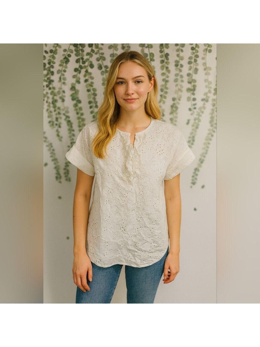 Women's Rebecca Taylor White Eyelet Blouse Size S